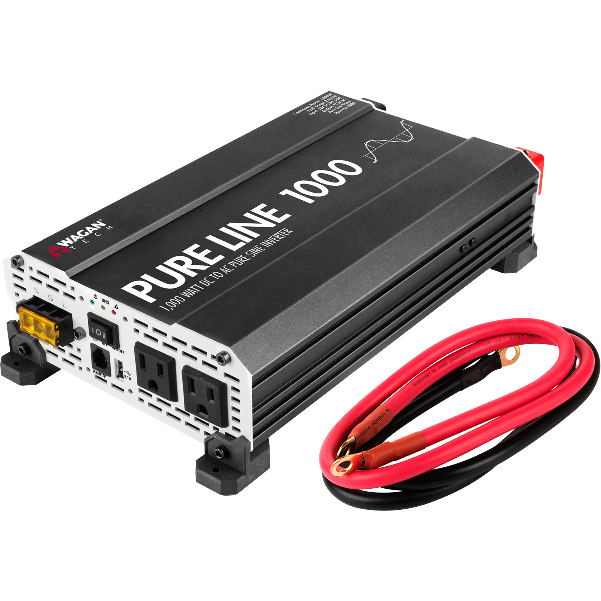 Wagan Tech Pure Sine Wave Power Inverter, 1000 Watts, 12 Volts, Model# 3804